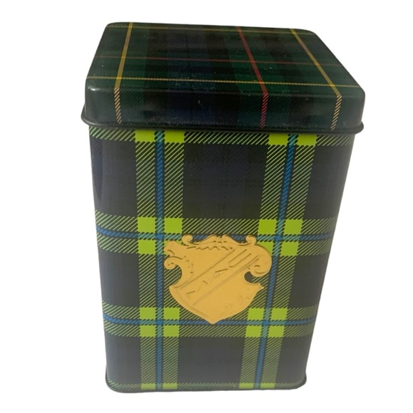 VTG MAC Makeup Tartan Plaid Gold Emblem Metal Storage Tin Container Empty - Picture 3 of 10
